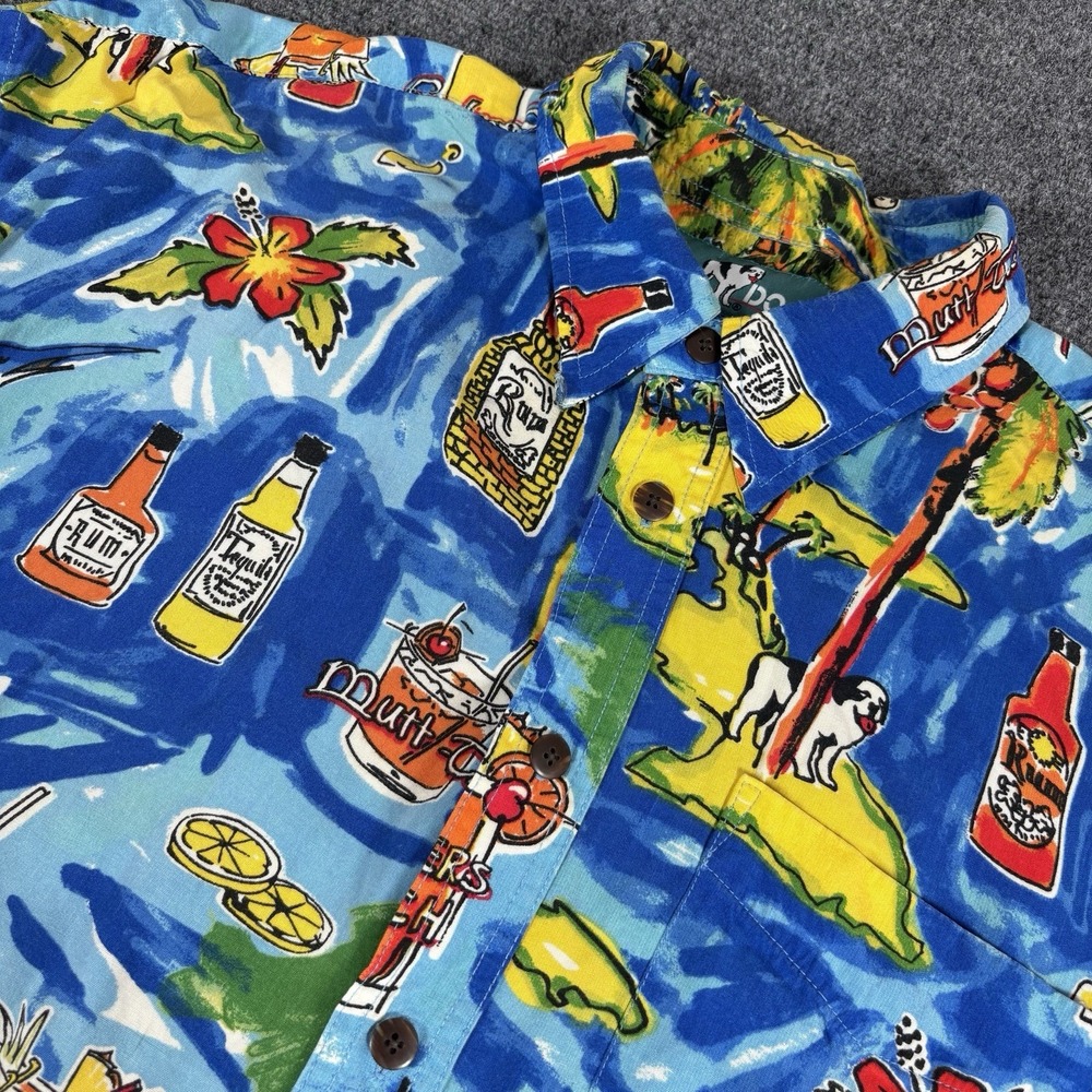 VTG 90s Y2K Big Dogs Button Up Hawaiian Shirt Tropical Booze Spirits Mens‎ Sz L